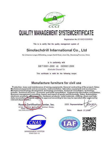China Sinotechdrill International Co., Ltd Certificações